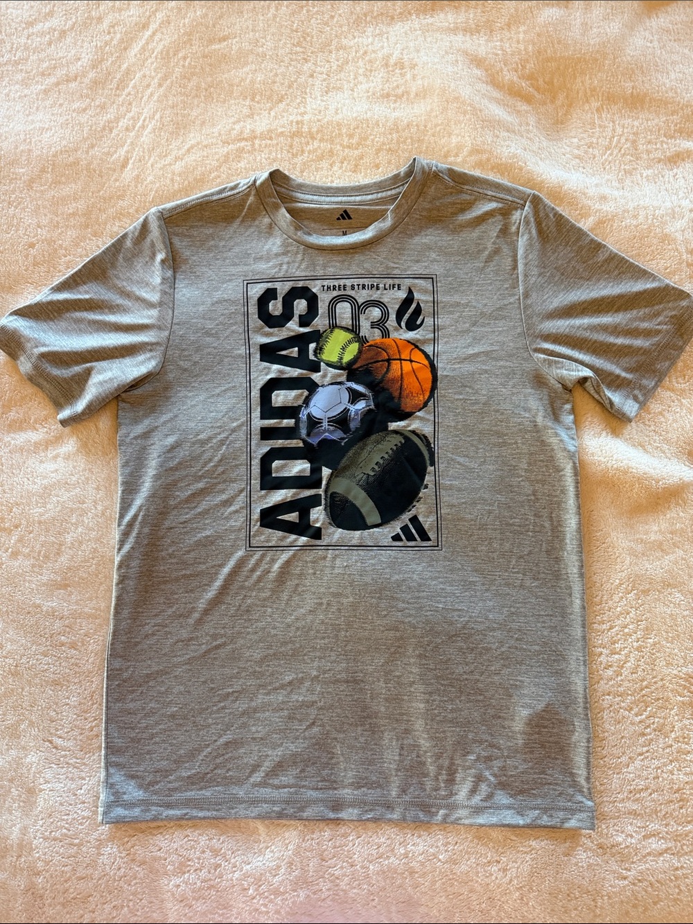 adidas Light Gray Sports Graphic Tee with Multisport Balls